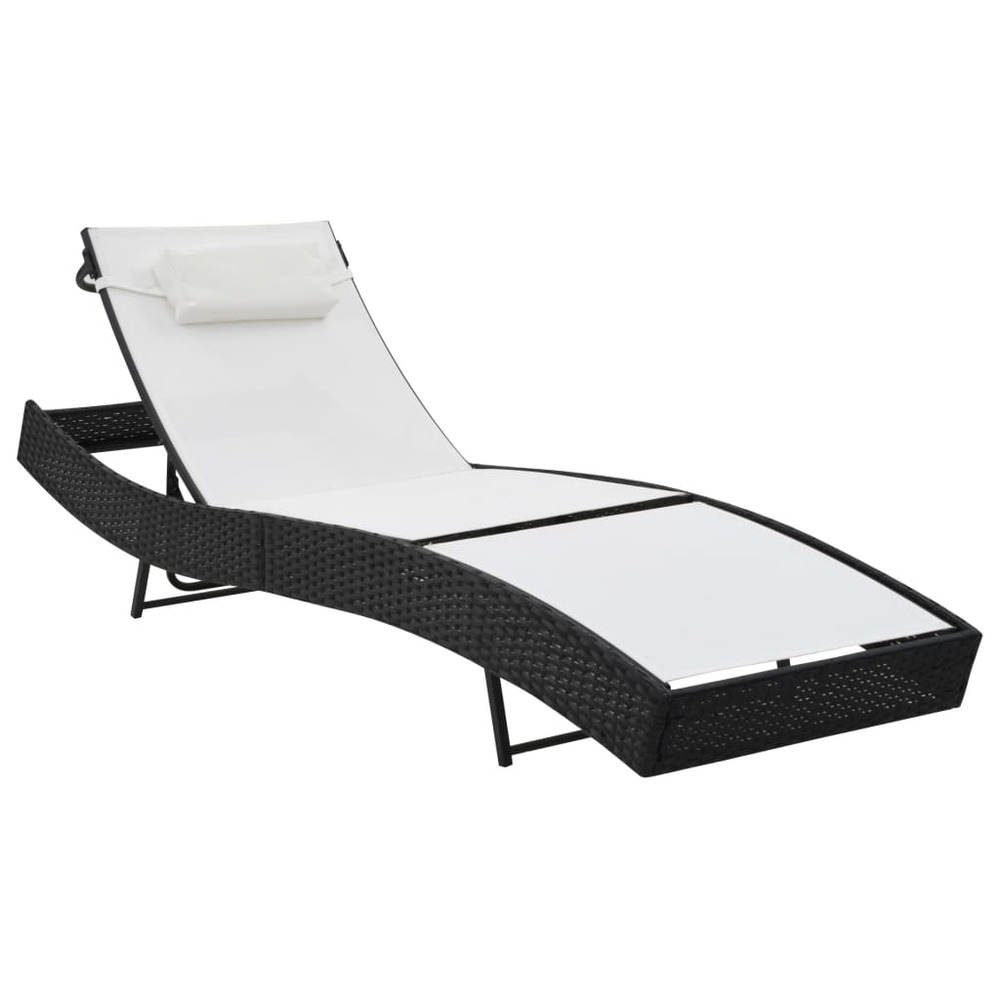 Transat chaise longue bain de soleil lit de jardin terrasse meuble d'extérieur avec oreiller résine tressée noir