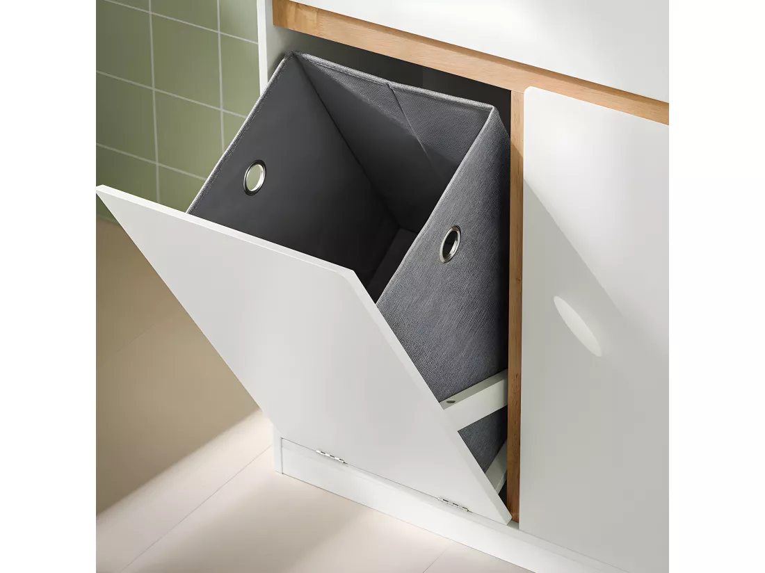 SoBuy Meuble Bas de Salle de Bain avec Bac à Linge Amovible Armoire à Linge Commode pour Salle de Bain Armoire Toilette avec 1 Tiroir, et 1 Panier à Linge, 71x33x85 cm, Blanc, BZR79-W