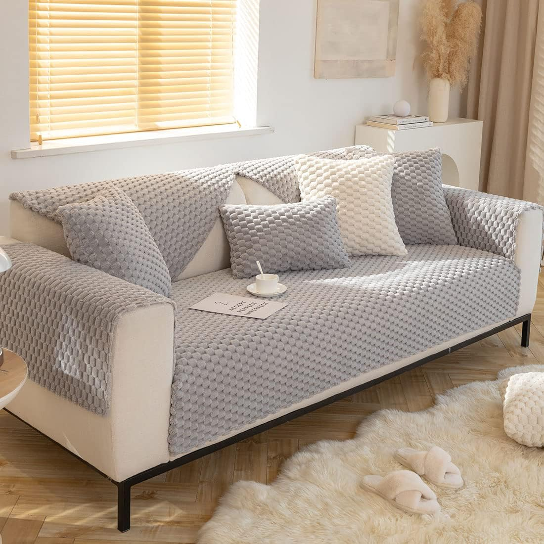 (90x210cm) Flauschiger Sofa Schonbezug Rutschfeste Couch Unterlage Überwurf Decke - Grau