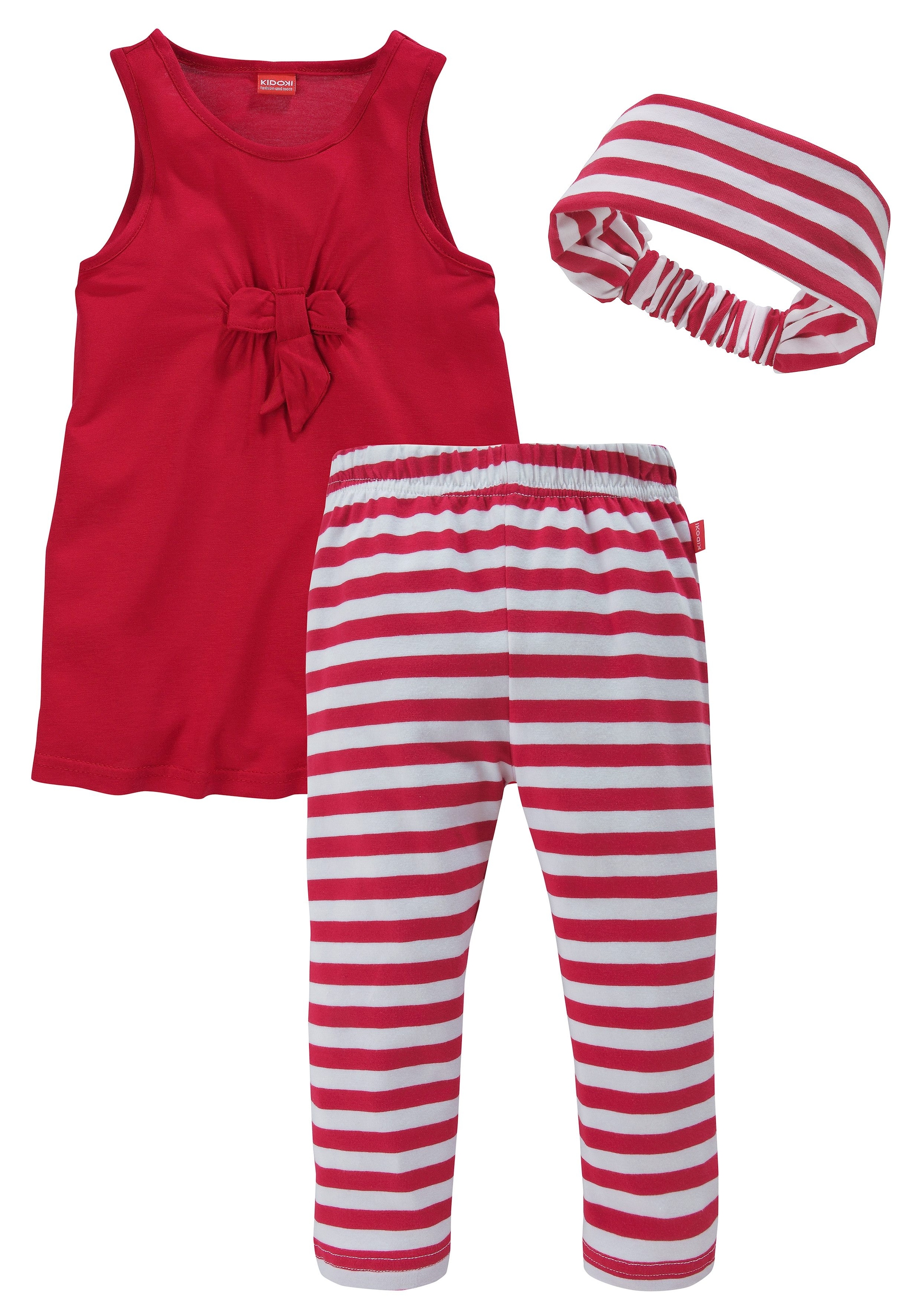 KIDSWORLD Kleid, Leggings & Haarband »3tlg. Set: Kleid, Capri und Haarband geringelt«, 3 Stk. Capri und Haarband maritim geringelt