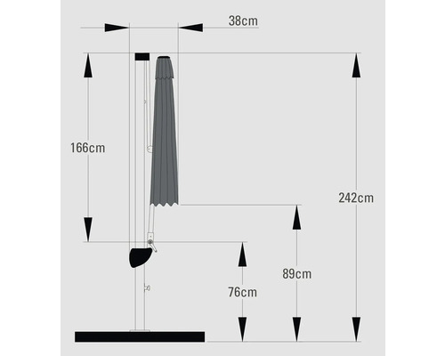 Soluna zweefparasol, model Beaujeu, Ø 300 cm, H 248 cm, rond, donkergrijs