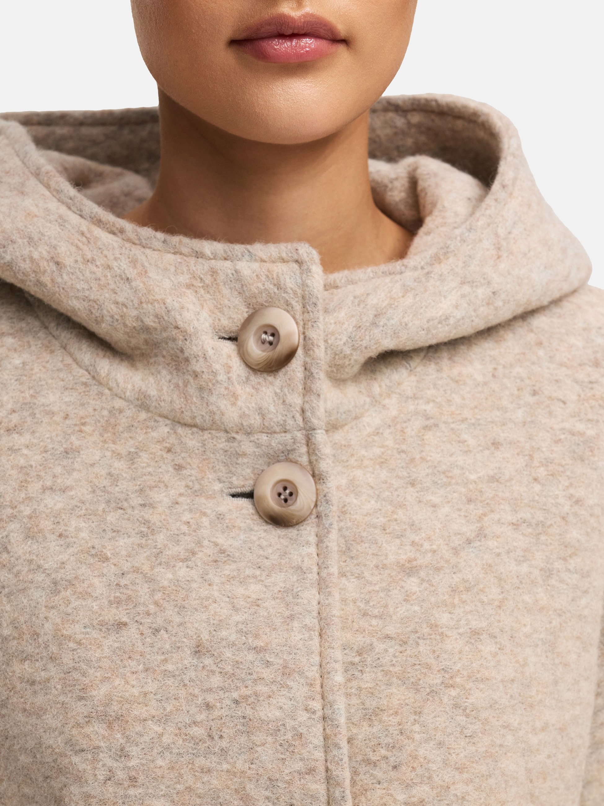 MANISA Wolljacke mit Kapuze Wollparka mit Kapuze und verdeckten Knöpfen