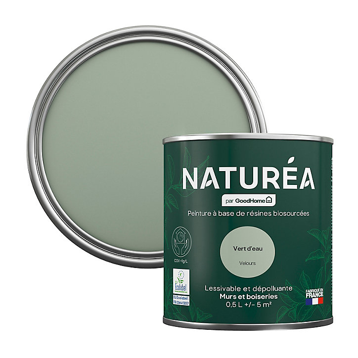 Peinture murs et boiseries Naturéa par GoodHome vert d'eau velours 0.5L