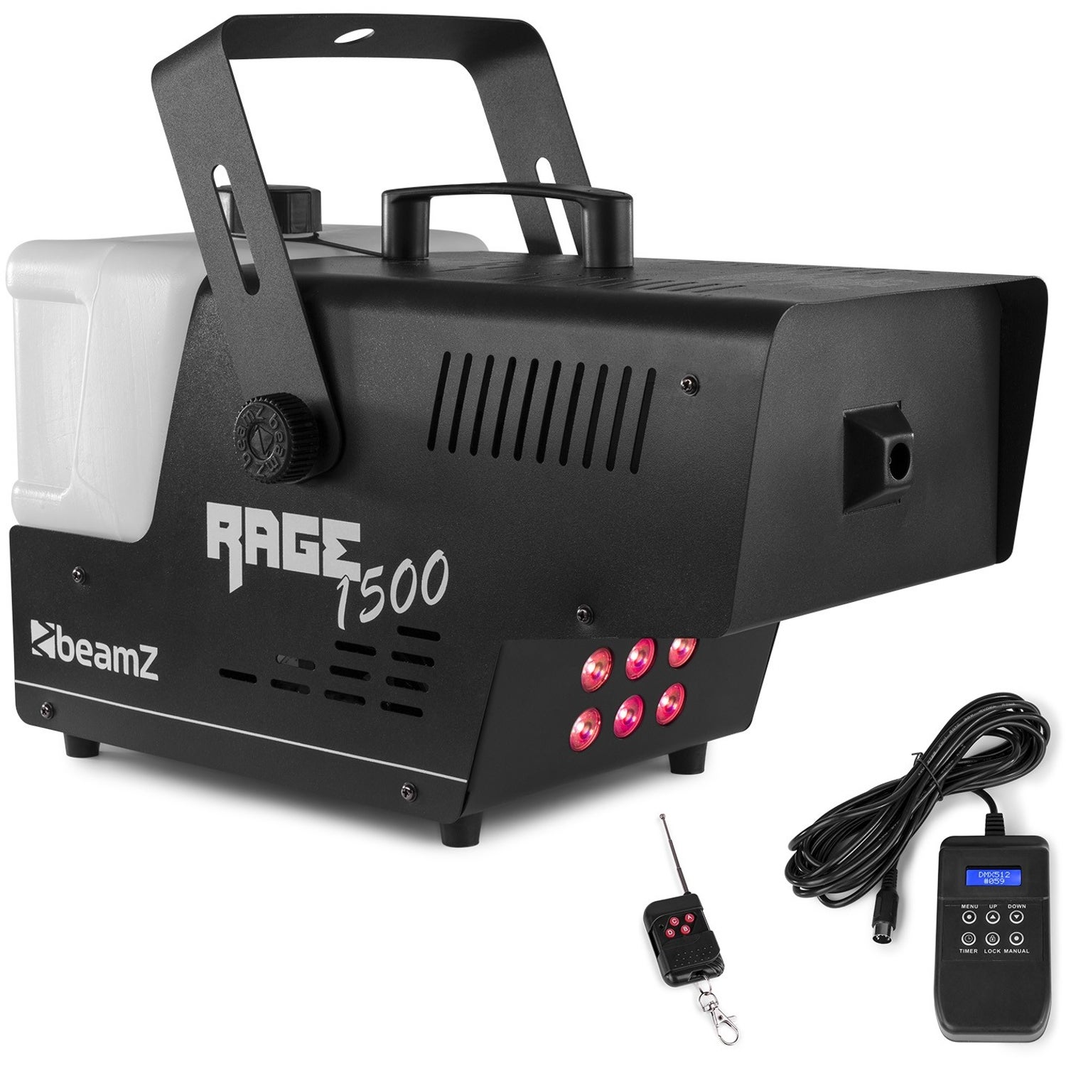 BeamZ RAGE 1500LED rookmachine met timer controller