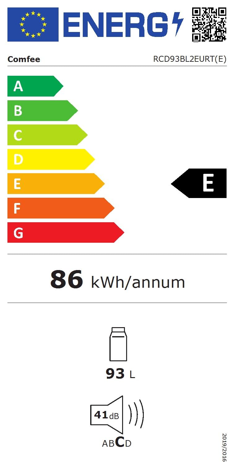 Comfee' RCD93BL2EURT(E) Réfrigérateur Sous-Plan, 93L, Réfrigérateur Rétro Pose Libre avec Compartiment Réfrigérant, Thermostats Réglables, Lumière LED
