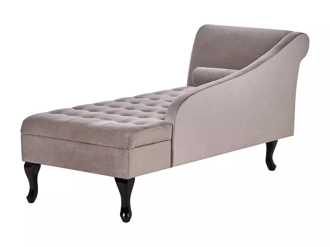 Chaise longue côté droite en velours taupe avec rangement PESSAC