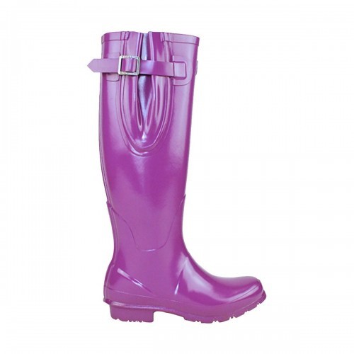 Botas de chuva femininas de cano alto ajustáveis com acabamento brilhante, cor Supaberry