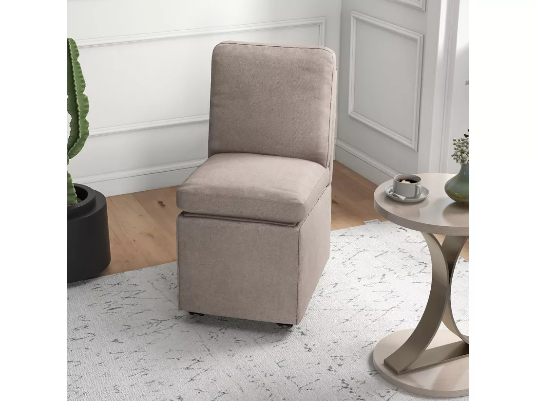 Fauteuil Salon Rembourrée avec Rangement et Roues, Chaise d'Appoint sans Accoudoirs en Tissu avec Coussins Amovibles, Ottoman de Rangement avec Dossier pour Salon, Chambre, Bureau (Style 1)