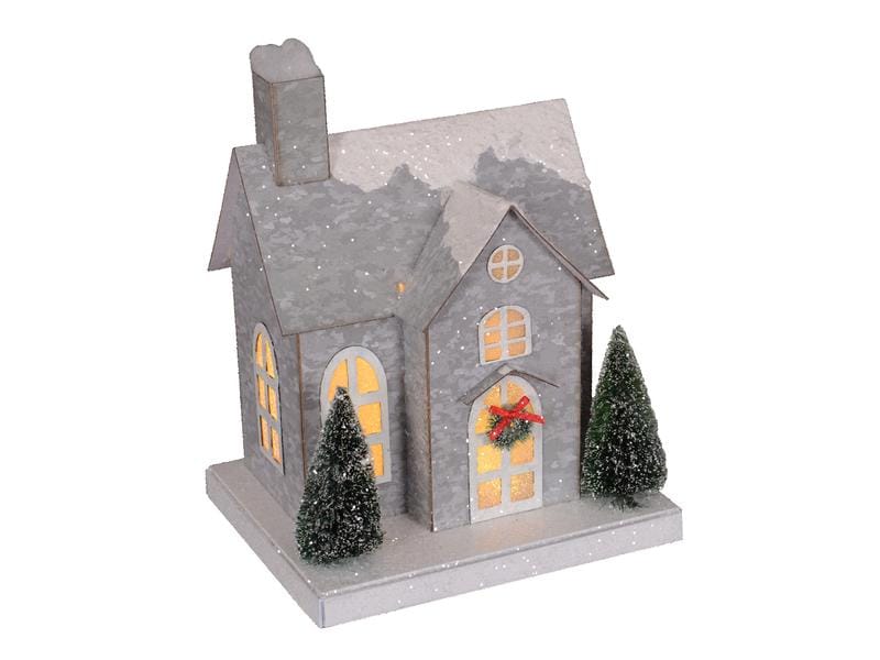 Dameco Aufsteller XMAS Haus, 25 cm, Grau LED Innendekoration