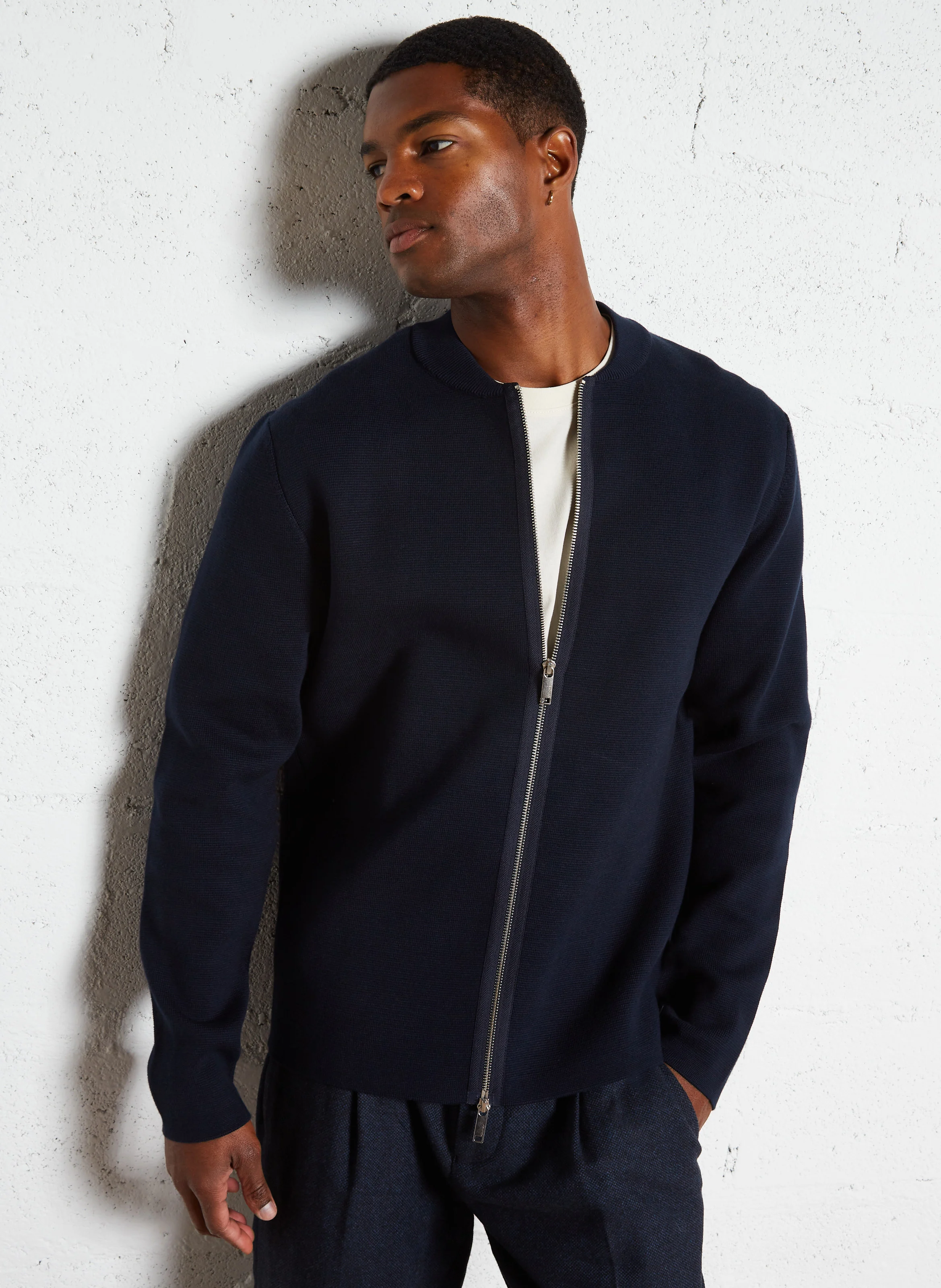 MIKE - Gilet col teddy en coton bio mélangé | Bleu