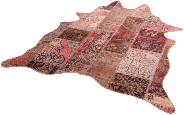 Gino Falcone Fellteppich »Elena 73« fellförmig 3 mm Höhe Kunstfell, bedruckt, Patchwork Design