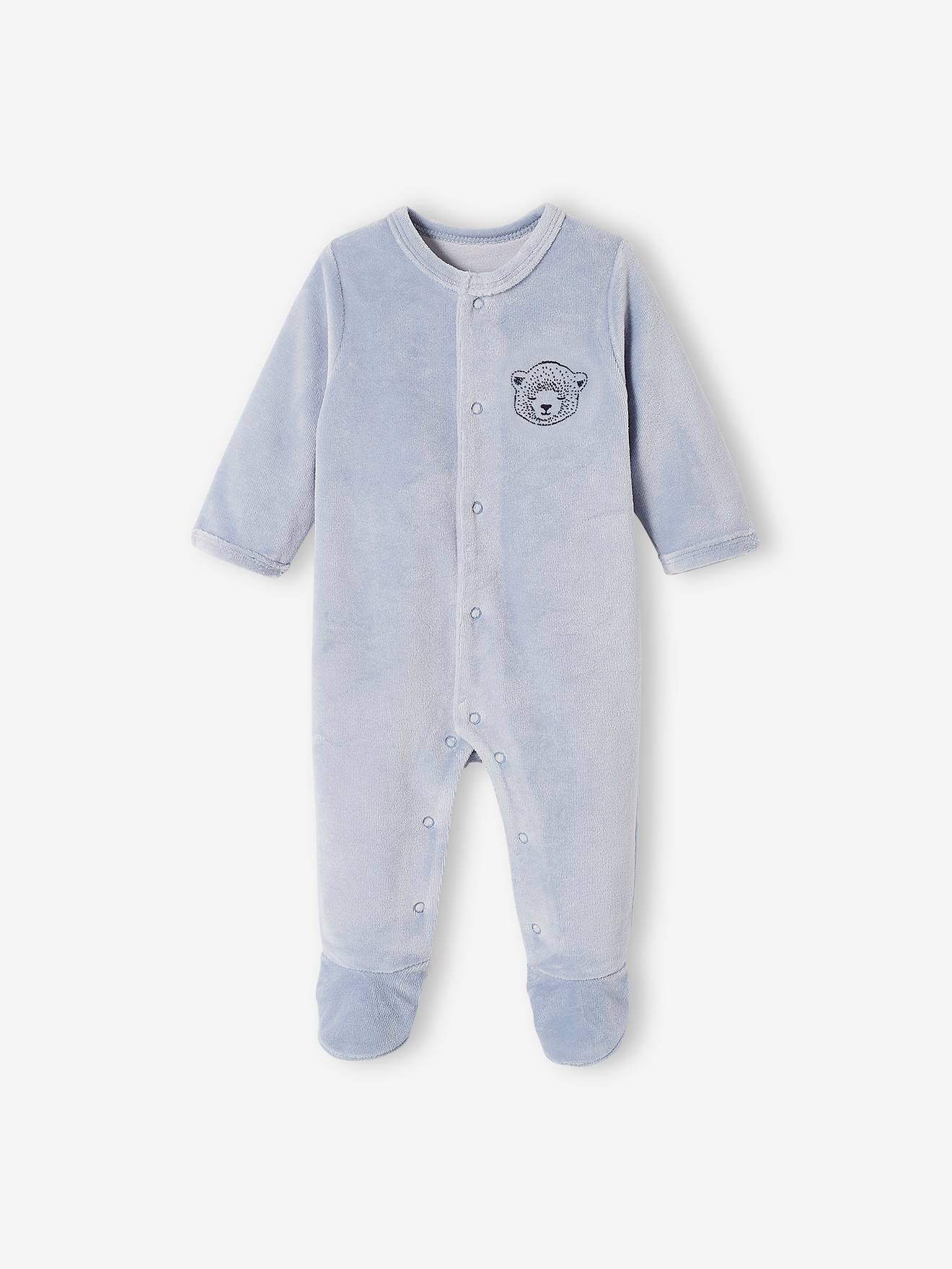 Conjunto com 2 macacões de veludo com estampa de urso, tamanho médio para bebê menino, azul bicolor/multicolorido.