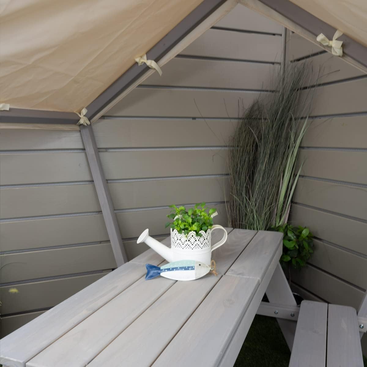 Meppi Sitzgruppe Pellworm - Kindersitzgruppe Outdoor aus Holz mit Dach und Matschwannen (grau)