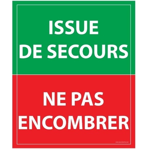 Panneau Issue de secours, ne pas encombrer - 300 x 250 mm