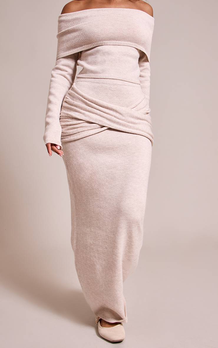 Beige Jupe Longue Côtelée En Maille Douce Petite