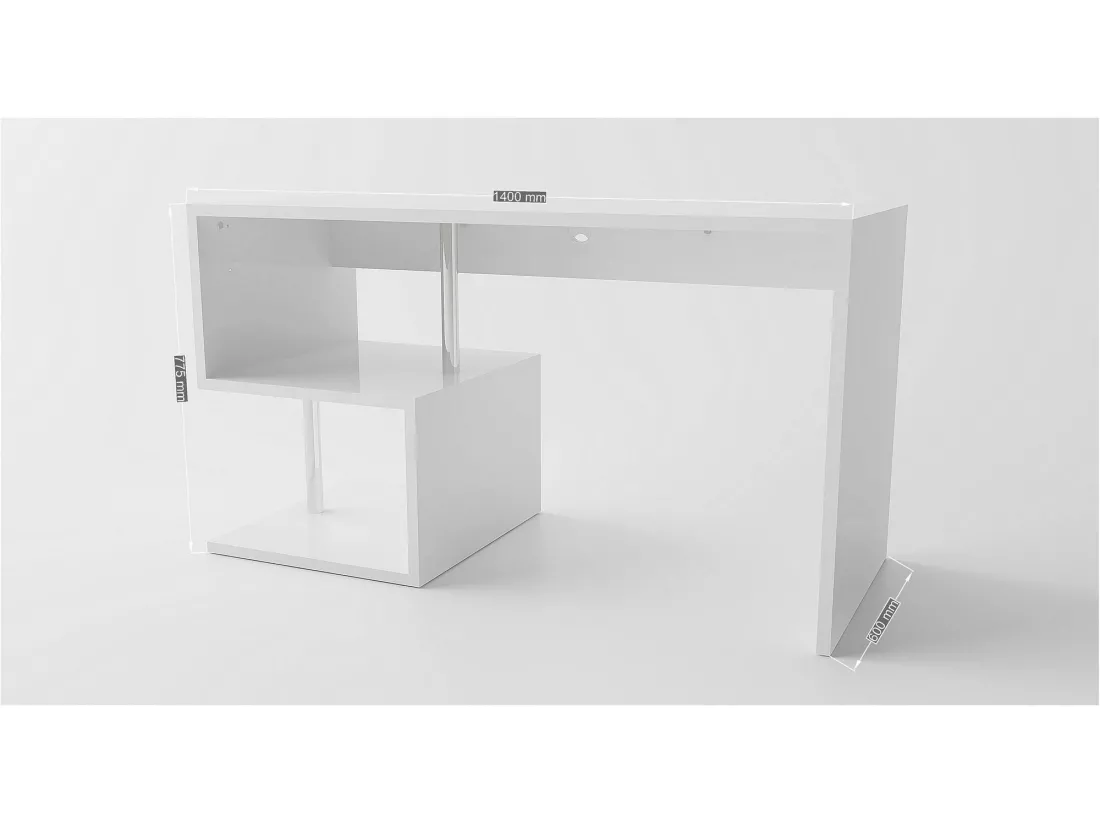 Bureau Dmorisc, Bureau PC Linéaire, Table de bureau polyvalente, Bureau gain de place multi-positions, 100% Made in Italy, 140x60h78 cm, Blanc brillant