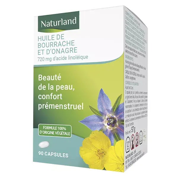 Óleo de Borragem e Prímula Orgânico Naturland, 90 cápsulas