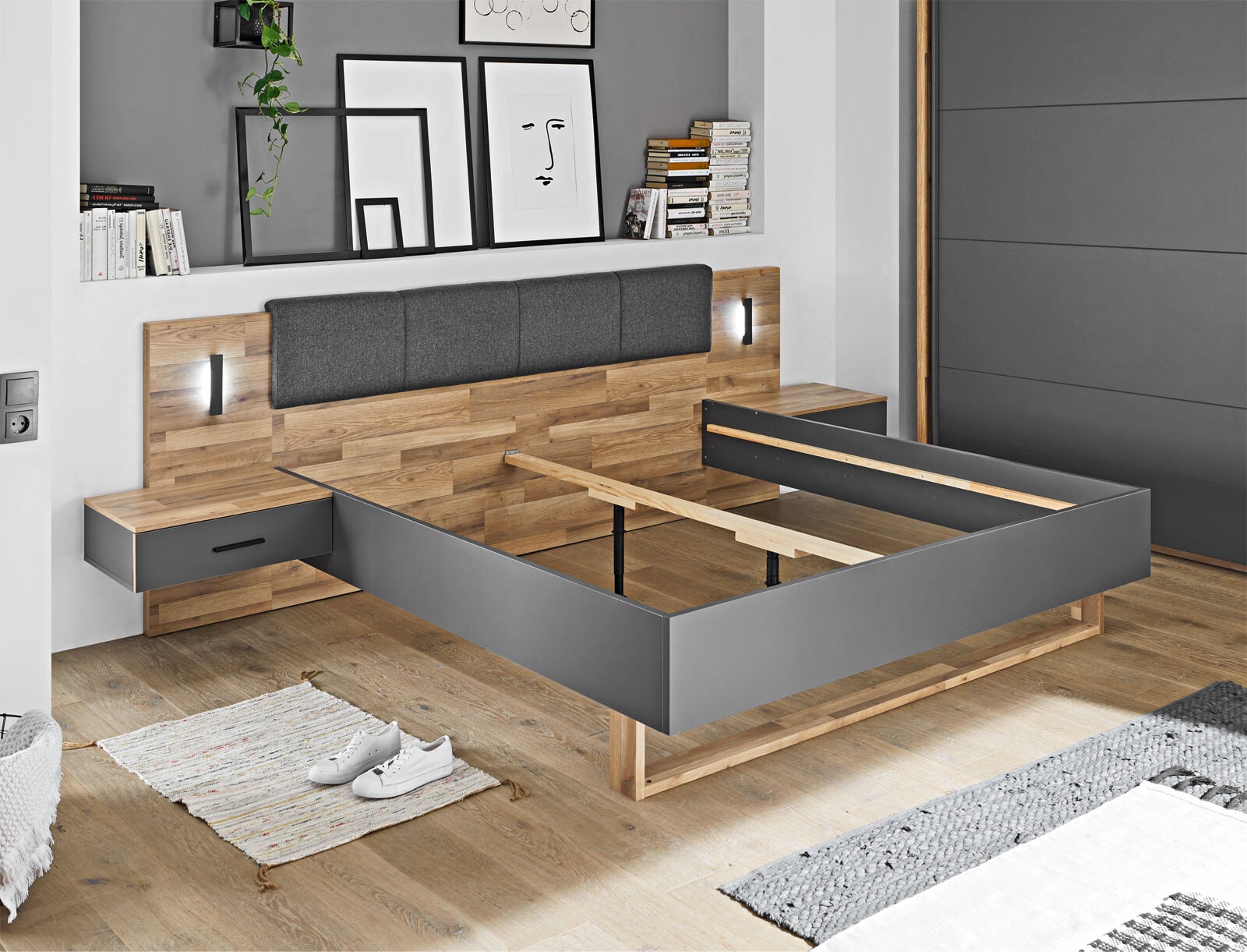 Bettanlage Rivoli Montana Oak-Optik/Graphit 180 x 200 cm