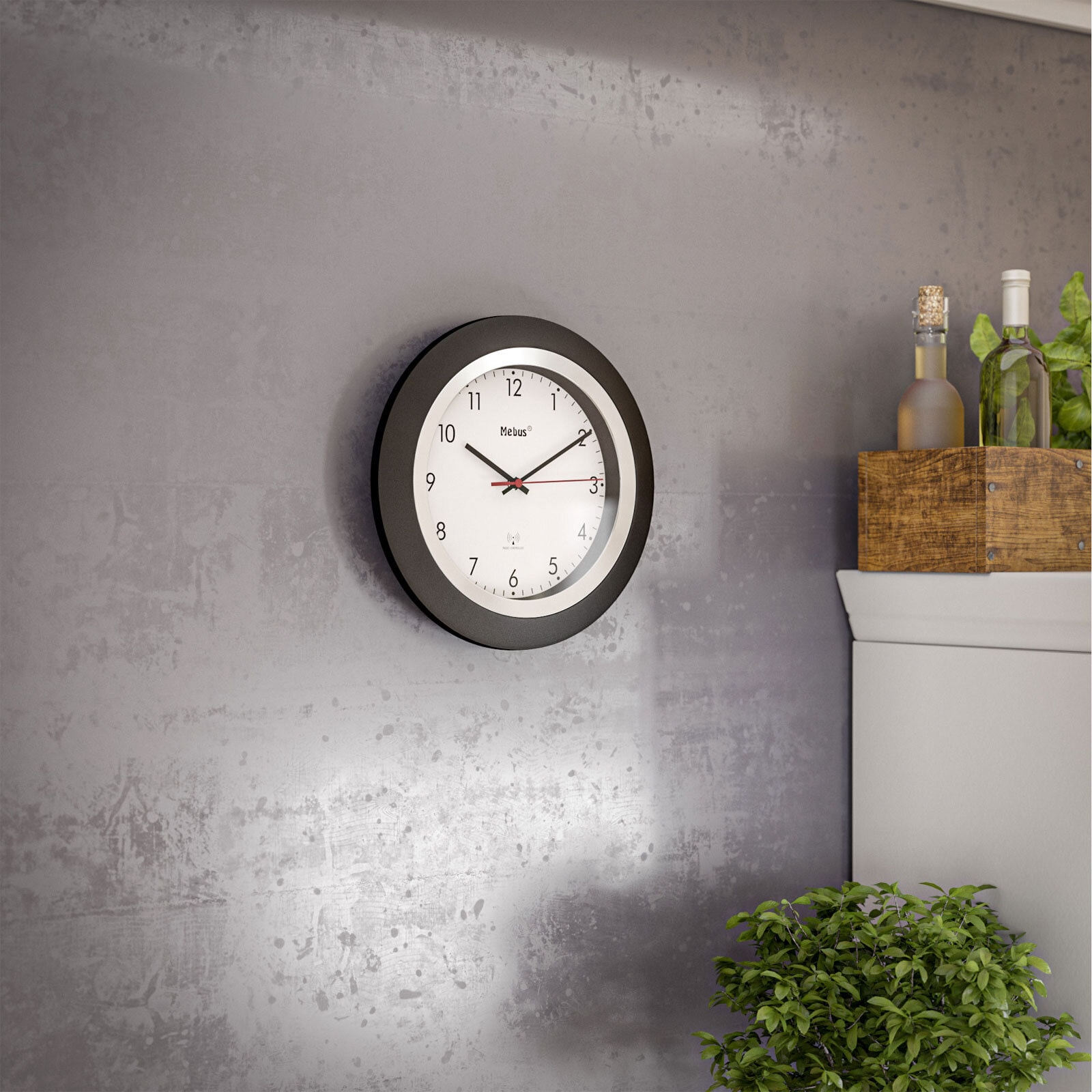 Mebus Funk-Wanduhr 25 cm schwarz