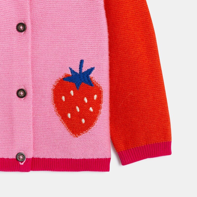 Cardigan bébé fille bicolore motifs fraises rose Catimini Rose