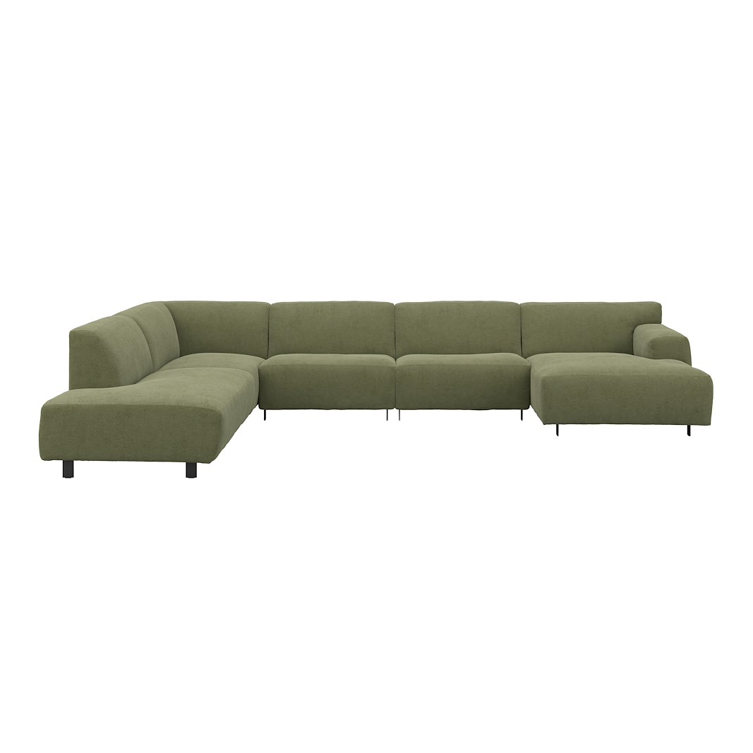 Vesta U-sofa Sjeselong høyre, 3-seter og åpen ende venstre. Big hjørnemodul, Tekstil Velvety green, sort metallben 10 cm, Comfort CM