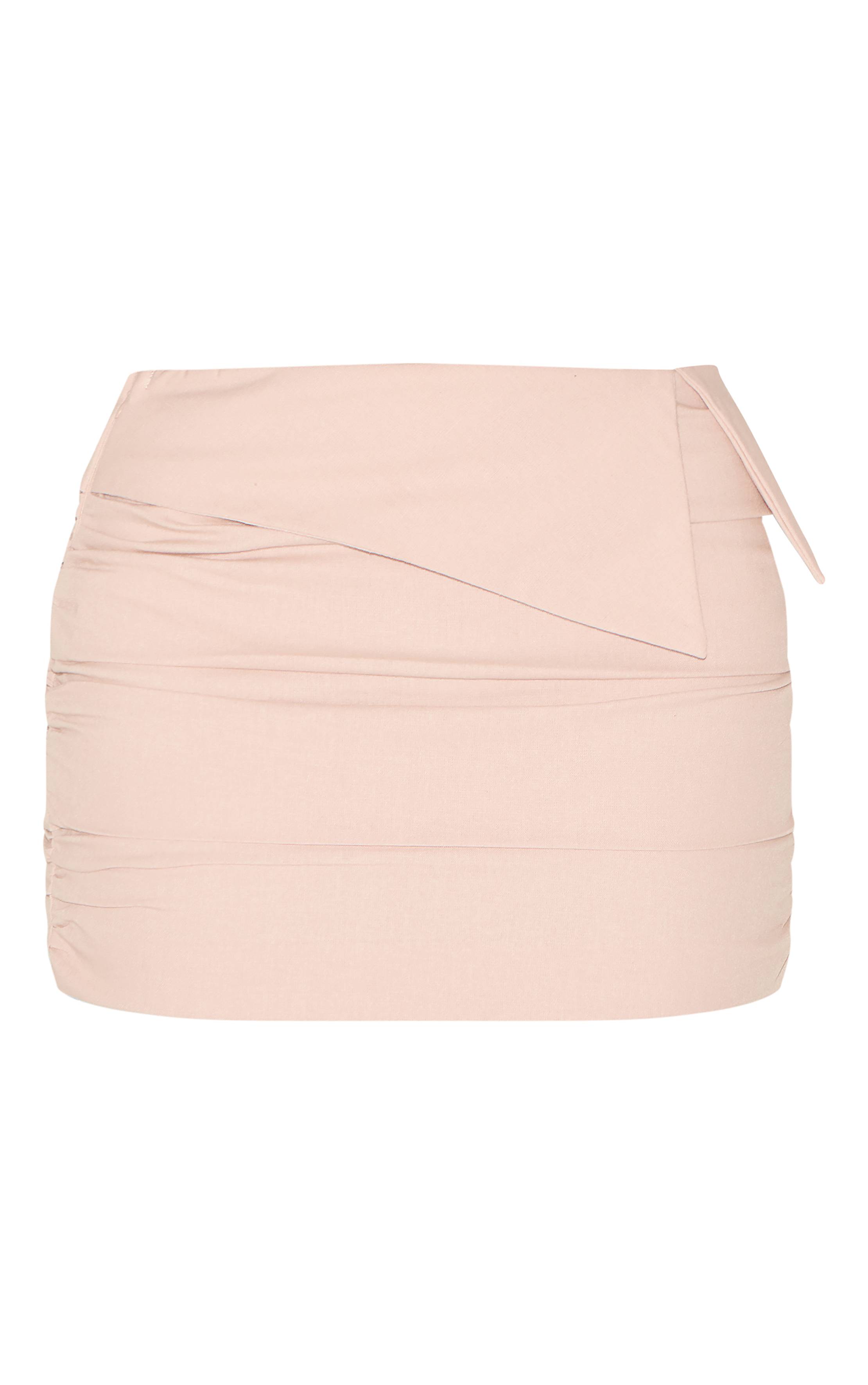 Gris Pierre Mini-jupe Froncée En Mélange De Lin Avec Taille Repliée