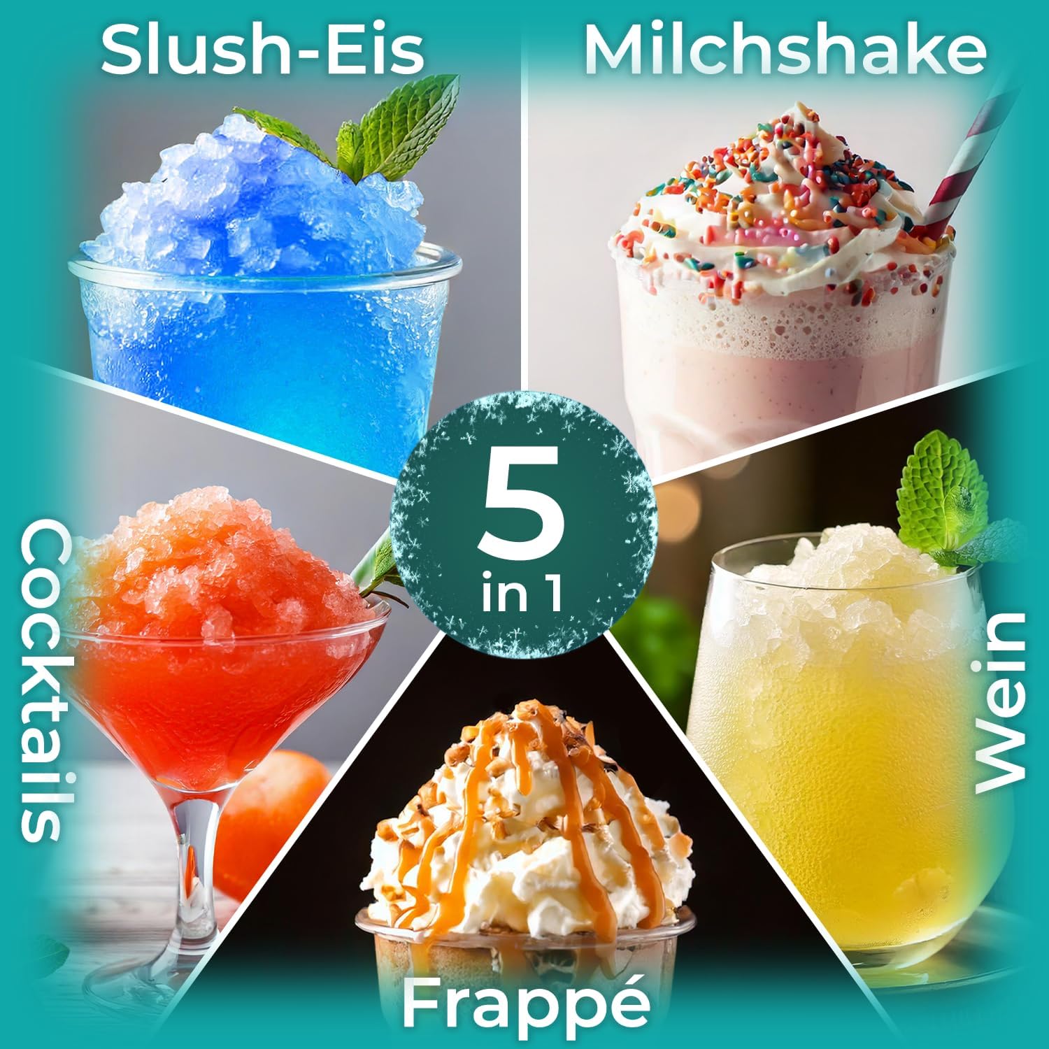 KLAMER Slush Maschine, mit 5 voreingestellten Programmen: Slushie, Cocktail, Milchshake, Frappé, Wein, Automatische Reinigung, 2L Fassungsvolumen, Turbo Freeze, kein Eis erforderlich