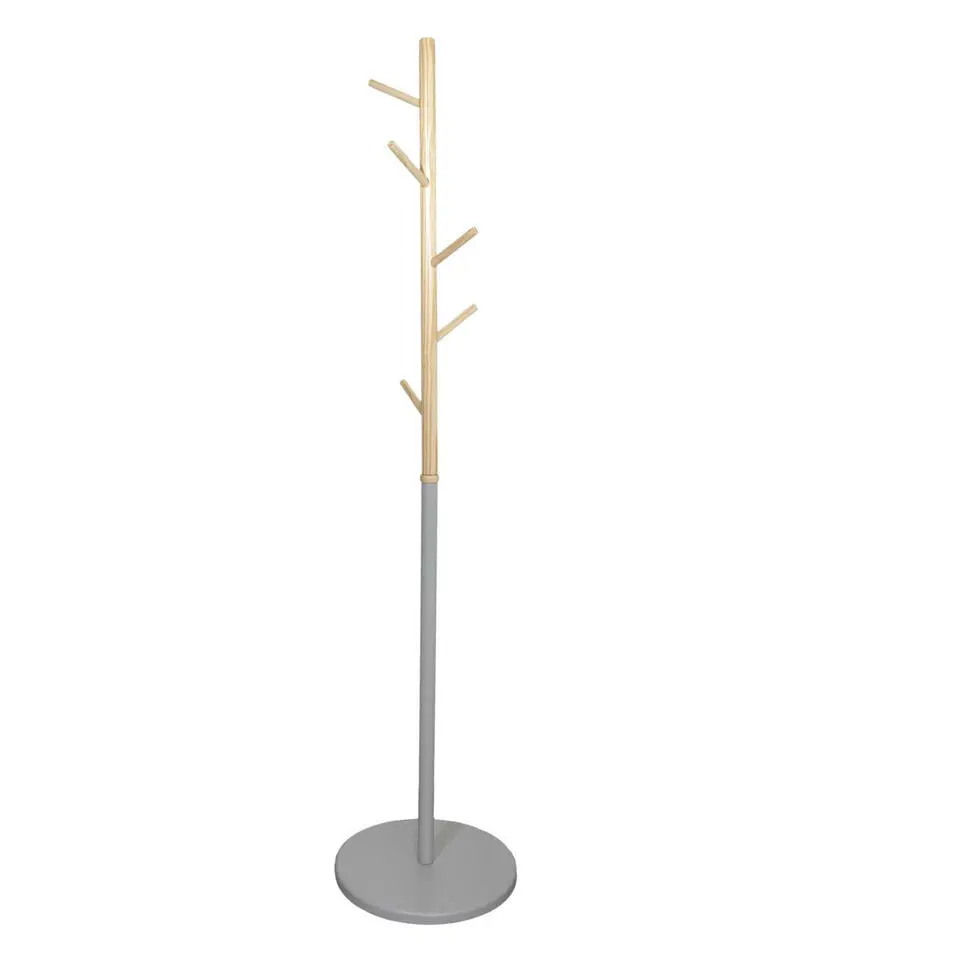Home Deco Factory Kapstok - grijs - metaal/hout - 6 haken - 180cm