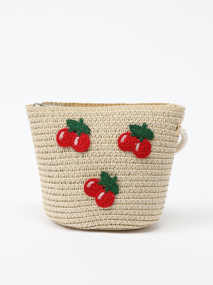 Conjunto de chapéu e bolsa em ráfia cor cereja - Natural