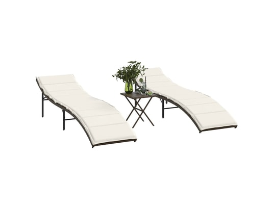 VIDAXL - Bain de soleil Chaises longues lot de 2 avec table marron résine tressée