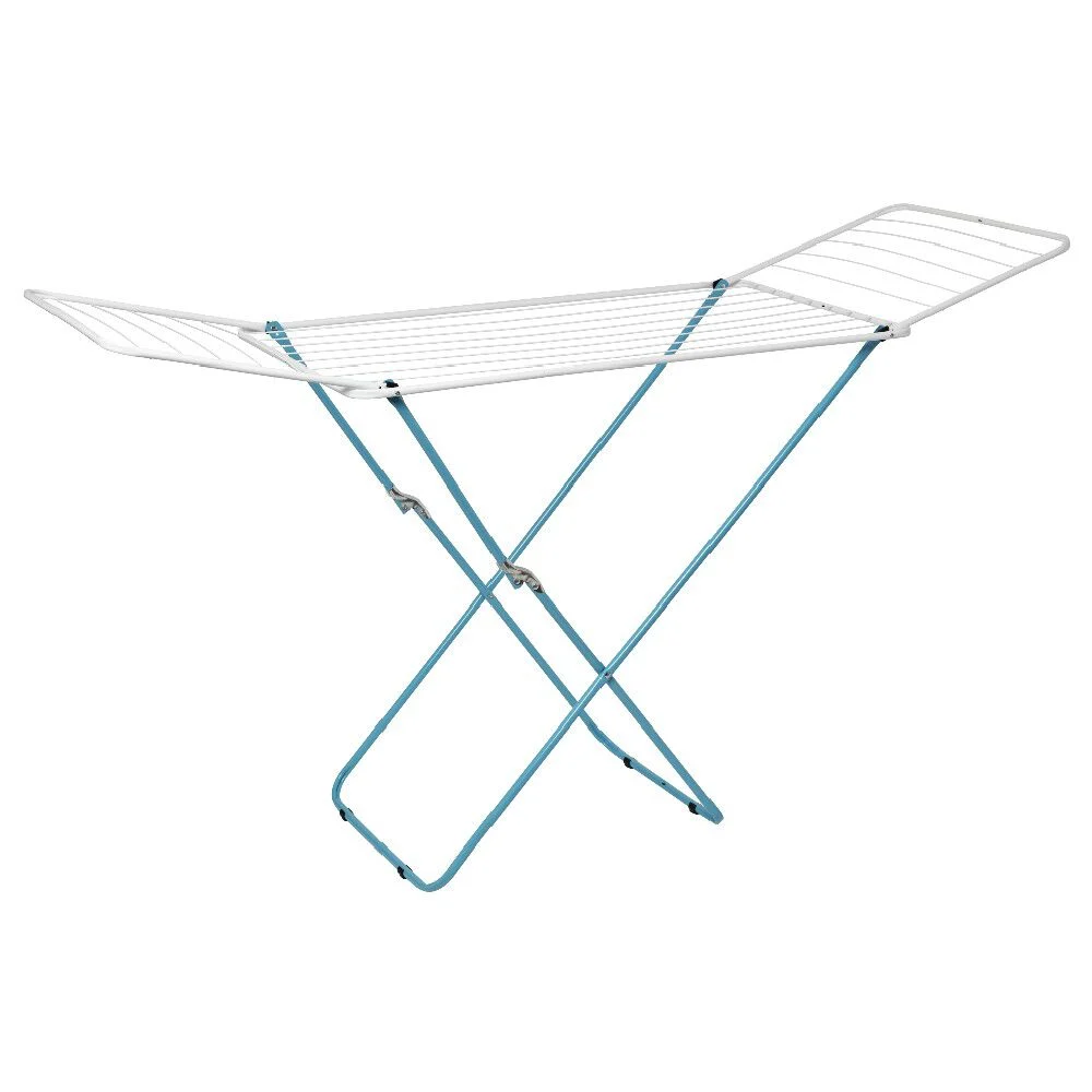 Étendoir à linge horizontal turquoise et blanc 18 m d'étendage