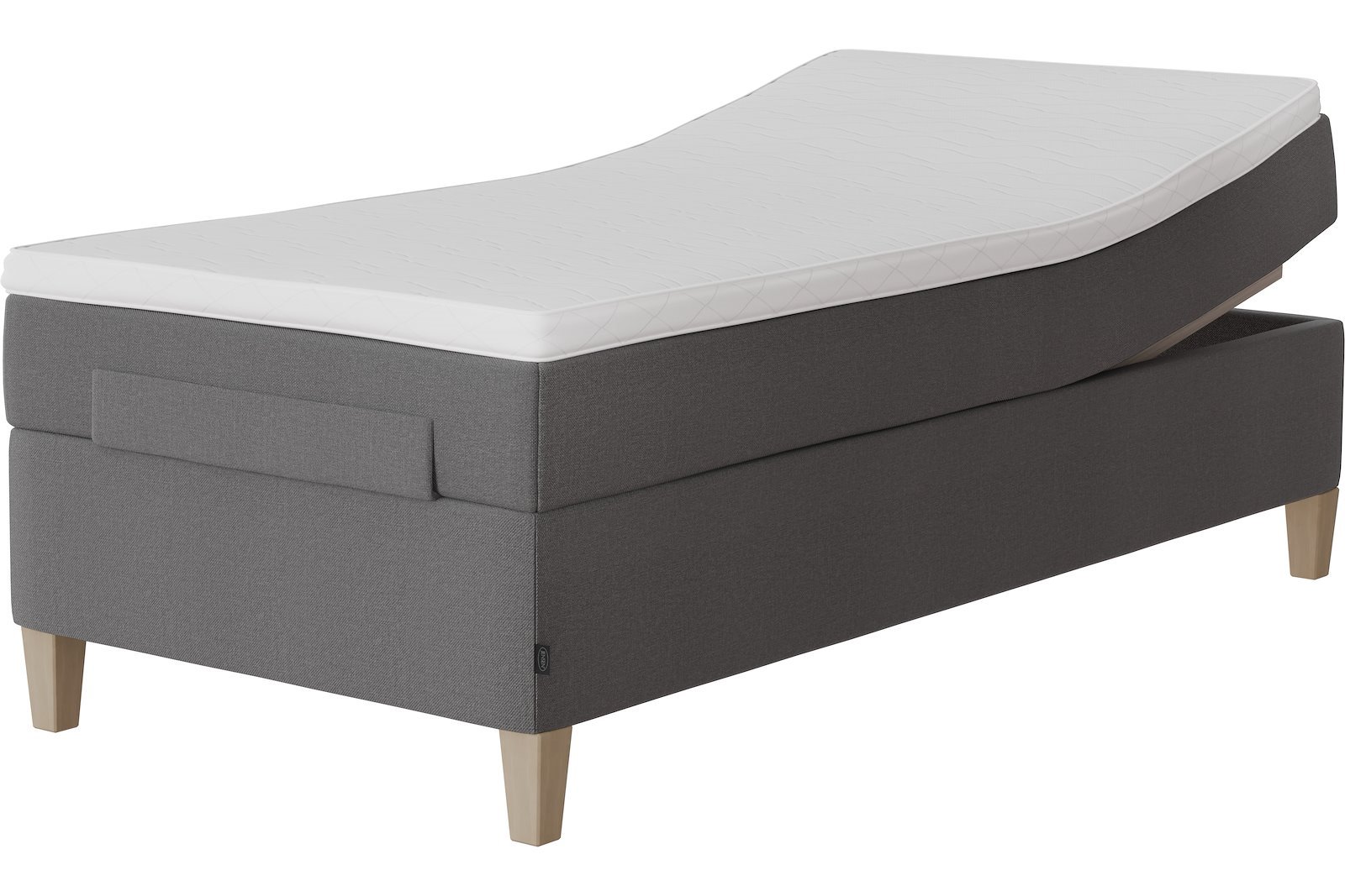 Glow Dream Tekstil 173 Mørk Grå, fast, Sleep I overmadrass og Kantet konet 14 cm hvitvasket ben