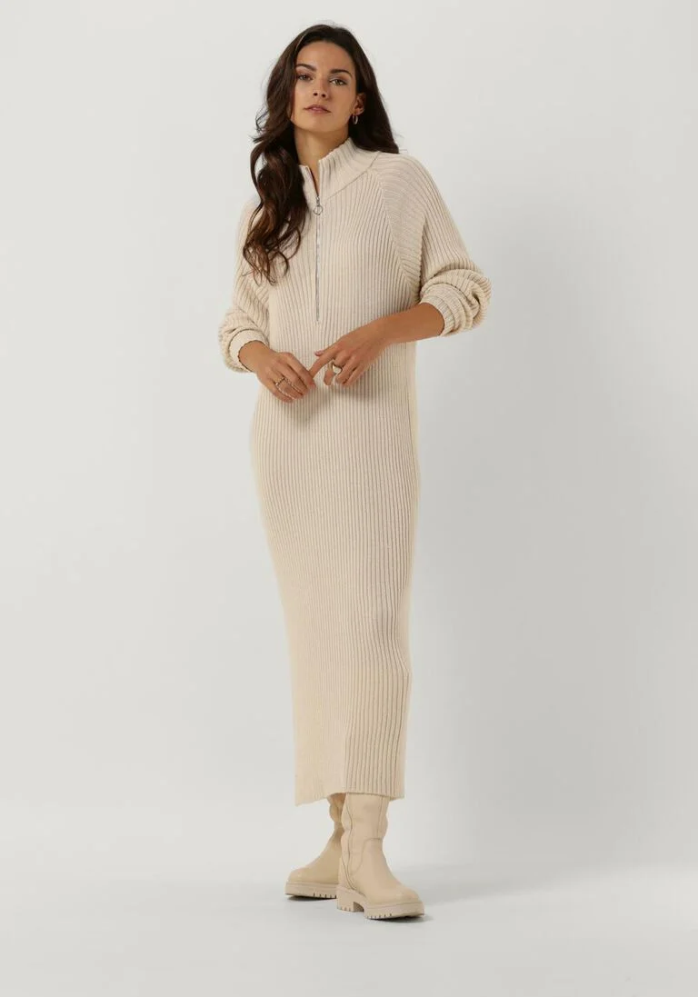 Y.A.S. beige y.a.s. midi jurk yasmavi ls knit midi zipper dress