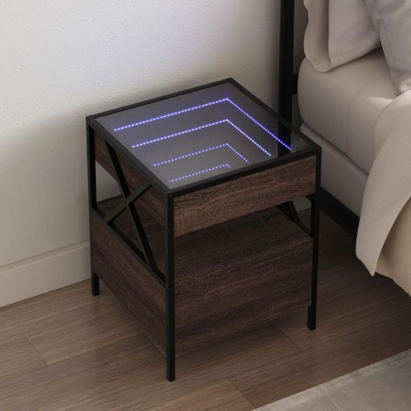 vidaXL Mesa de Cabeceira com led Infinity 40x40x51 cm Carvalho Castanho - 3491067327