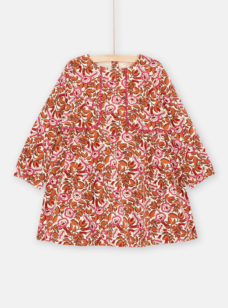 Robe écru foncé imprimé floral pour enfant fille