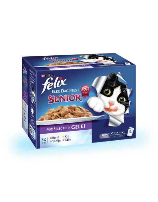 Felix Multipack Maaltijdzakjes Senior Elke Dag Feest - Kattenvoer - Mix 100 g