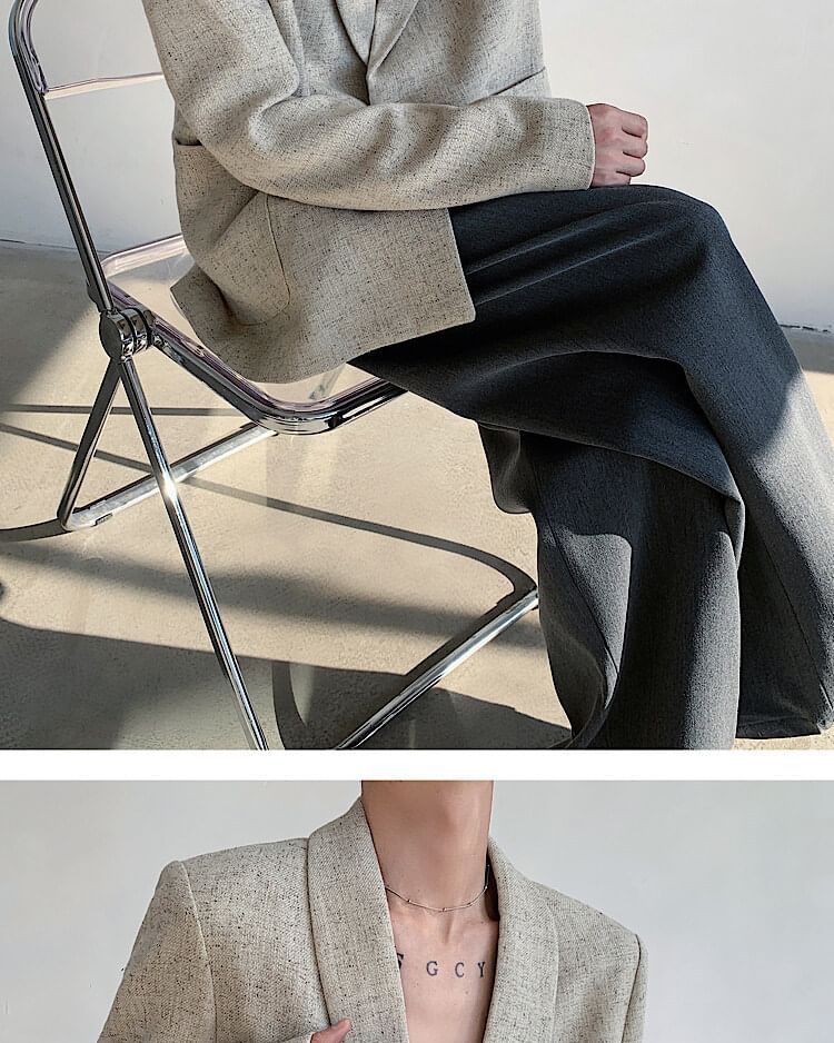 Omozando - Sjaalkraag, effen, oversized blazer met gesp