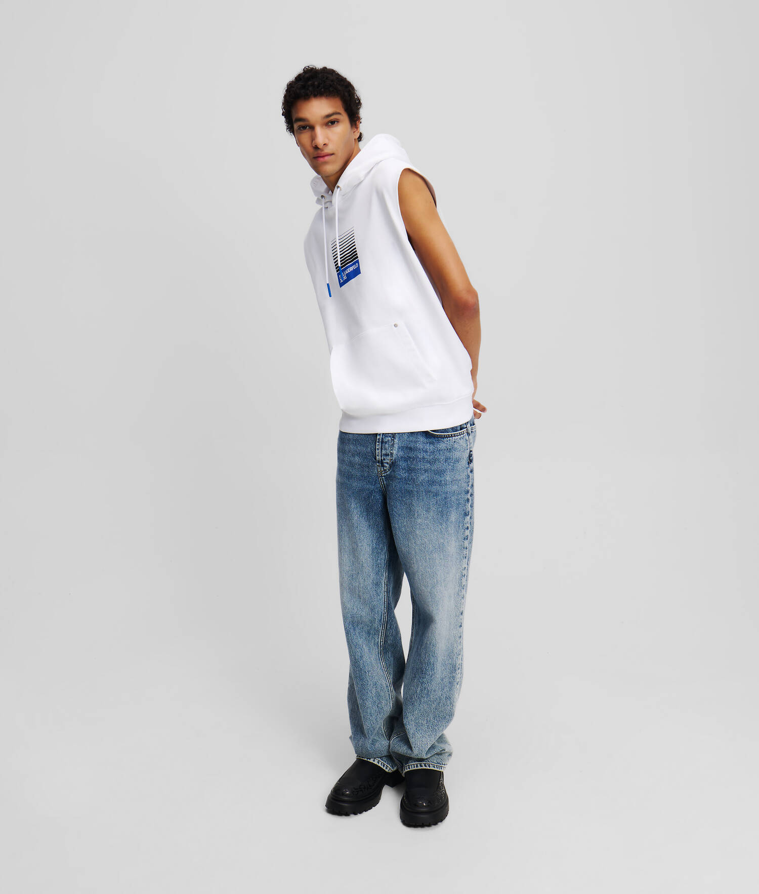 SWEAT À CAPUCHE SANS MANCHE AVEC LOGO ENCADRÉ ESTOMPÉ - Blanc