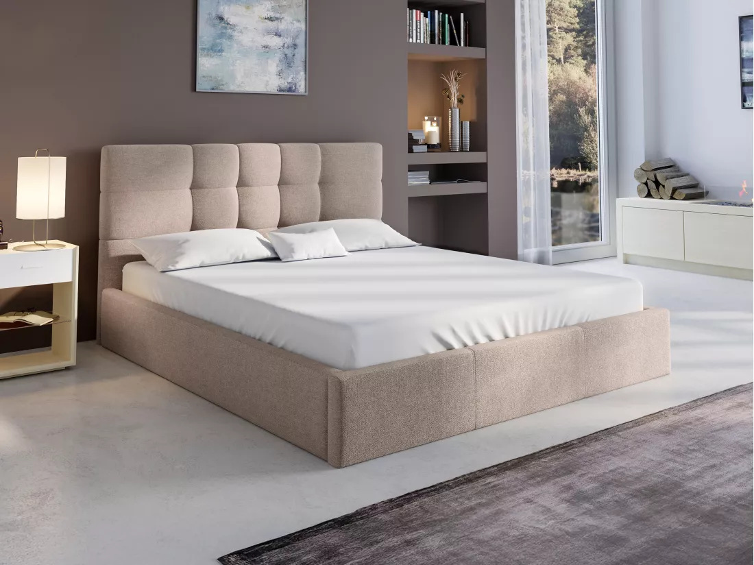 Lit coffre 140 x 190 cm - Tissu - Beige + Matelas - ELIAVA de Pascal Morabito
