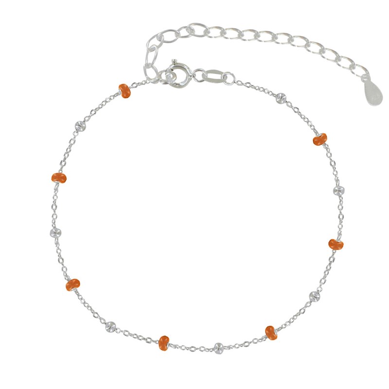 Bracelet Argent Perles Émaillées et Perles Argent - Petite Taille - Rouge Clair