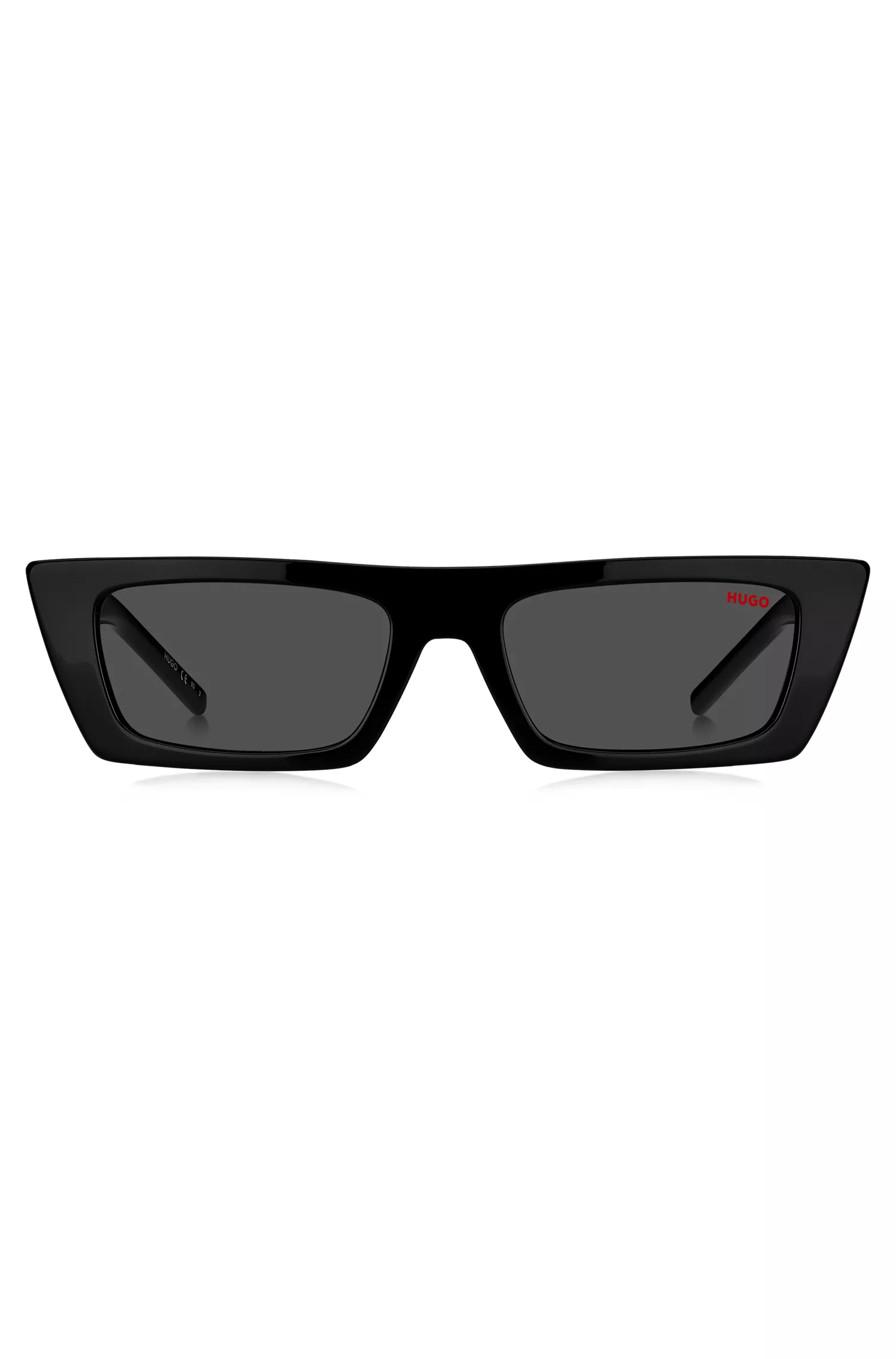 Óculos de sol HUGO em acetato vermelho e preto com monograma 3D.