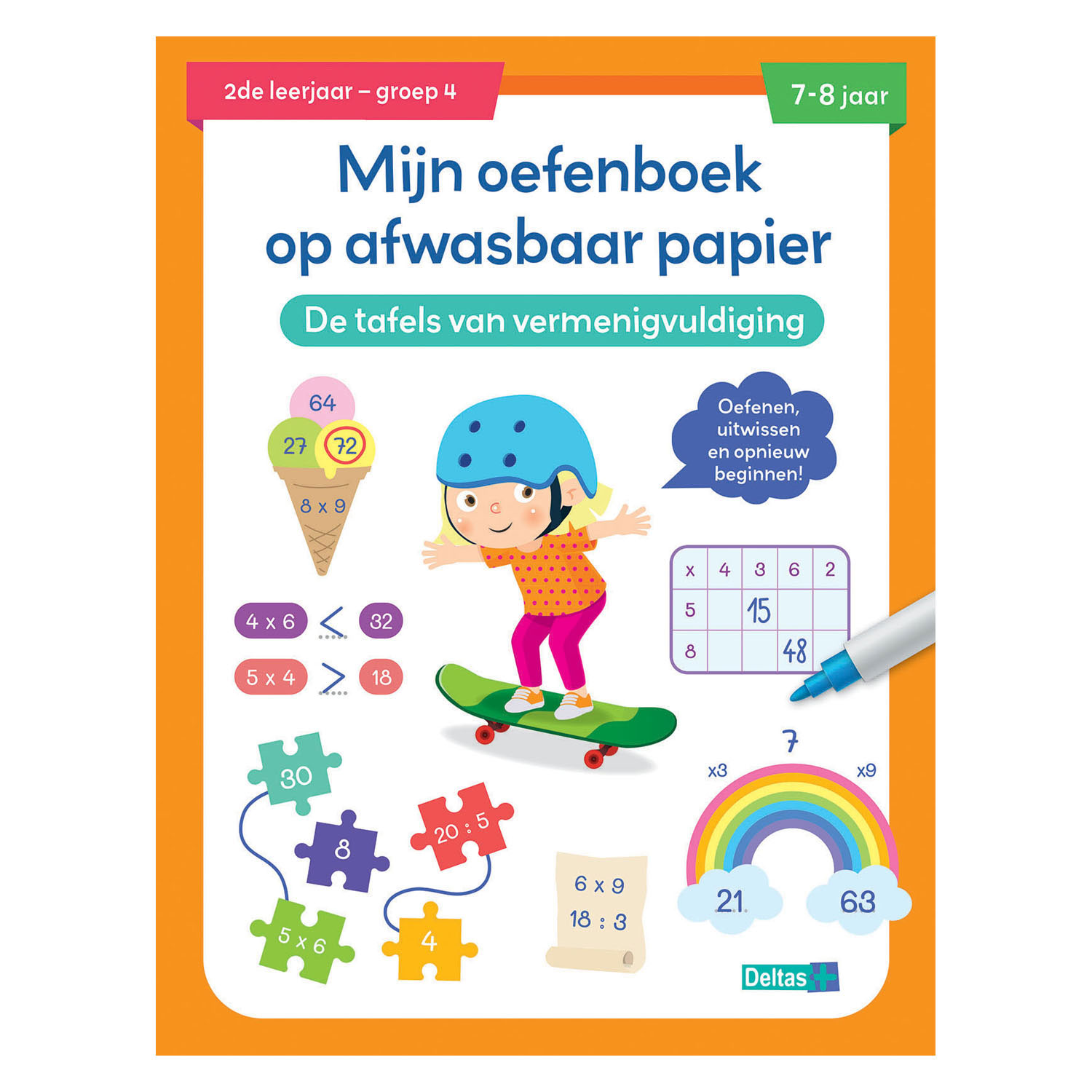 Oefenboek Afwasbaar Papier Tafels van Vermenigvuldiging(7-8 j.)