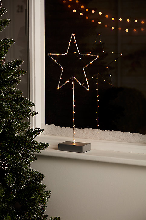 Etoile sur pied argentée LED 50 cm blanc chaud