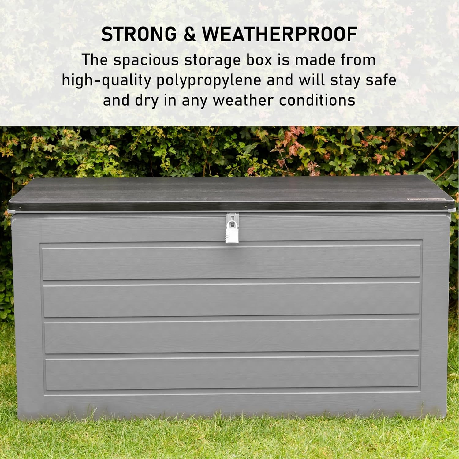Olsen & Smith Gartenbox 680L | Wasserdicht & Wetterfest Abschließbare Polypropylene Aufbewahrungsbox aus | Große Gartentruhe für Garten, Balkon & Terrasse | Robust, Geräumig & Pflegeleicht–Anthrazit