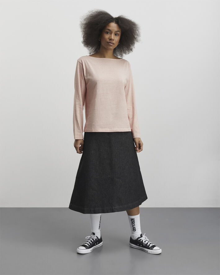 Mads Nørgaard - Copenhagen Crisp Jersey Silke Tee LS Rød og hvid med striber