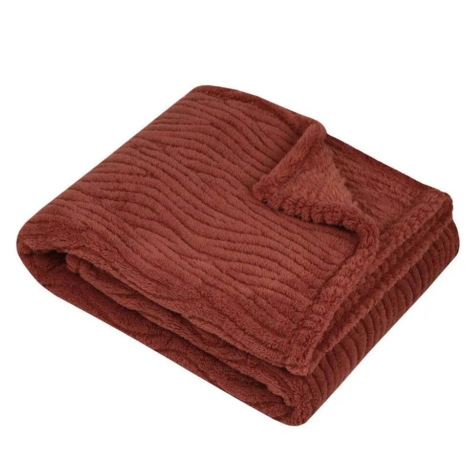 Plaid/bankdeken Columbia - steenrood - 180 x 220cm - waves motief