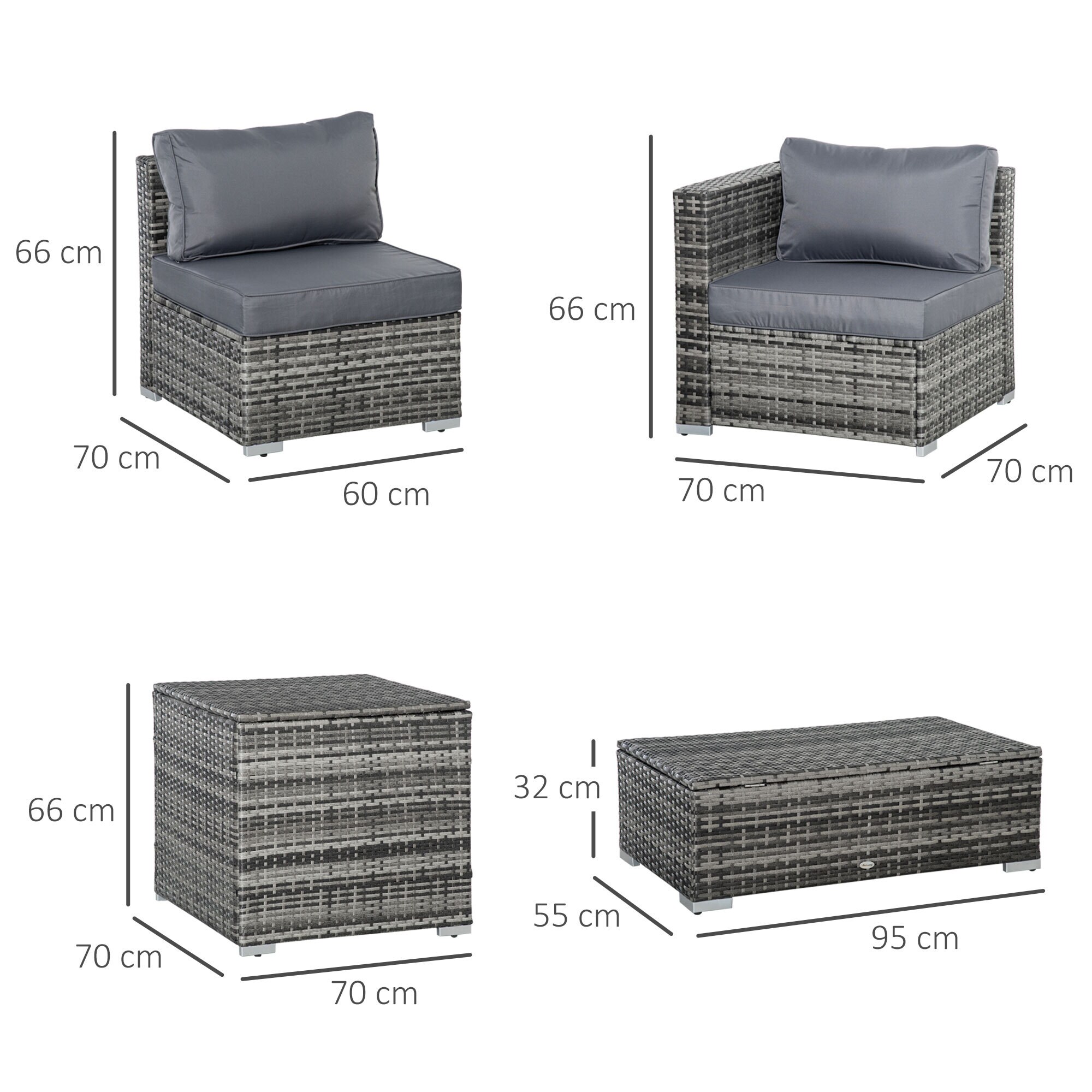 Outsunny Gartenmöbel Set mit Stauraum 70L x 70B x 66H cm