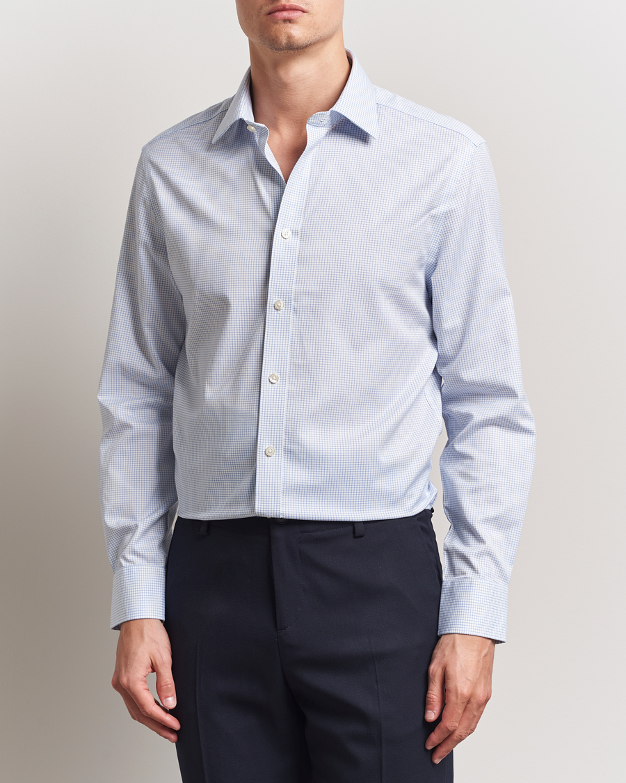 Charles Tyrwhitt Slim Fit Non Iron Mini Grid Check Shirt Sky Blue