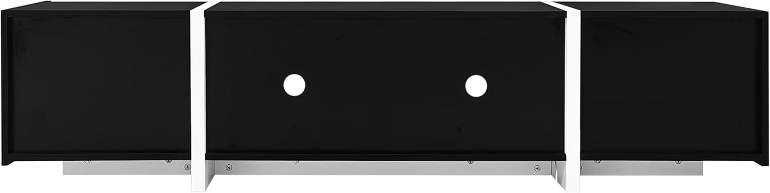 Merax TV-Schrank 170x30x39cm mit LED, Lowboard in Hochglanz mit Weiß Tischbeinen, DREI Türen, Schublade und Klapptür, viel Stauraum für Wohnzimmer, Schwarz