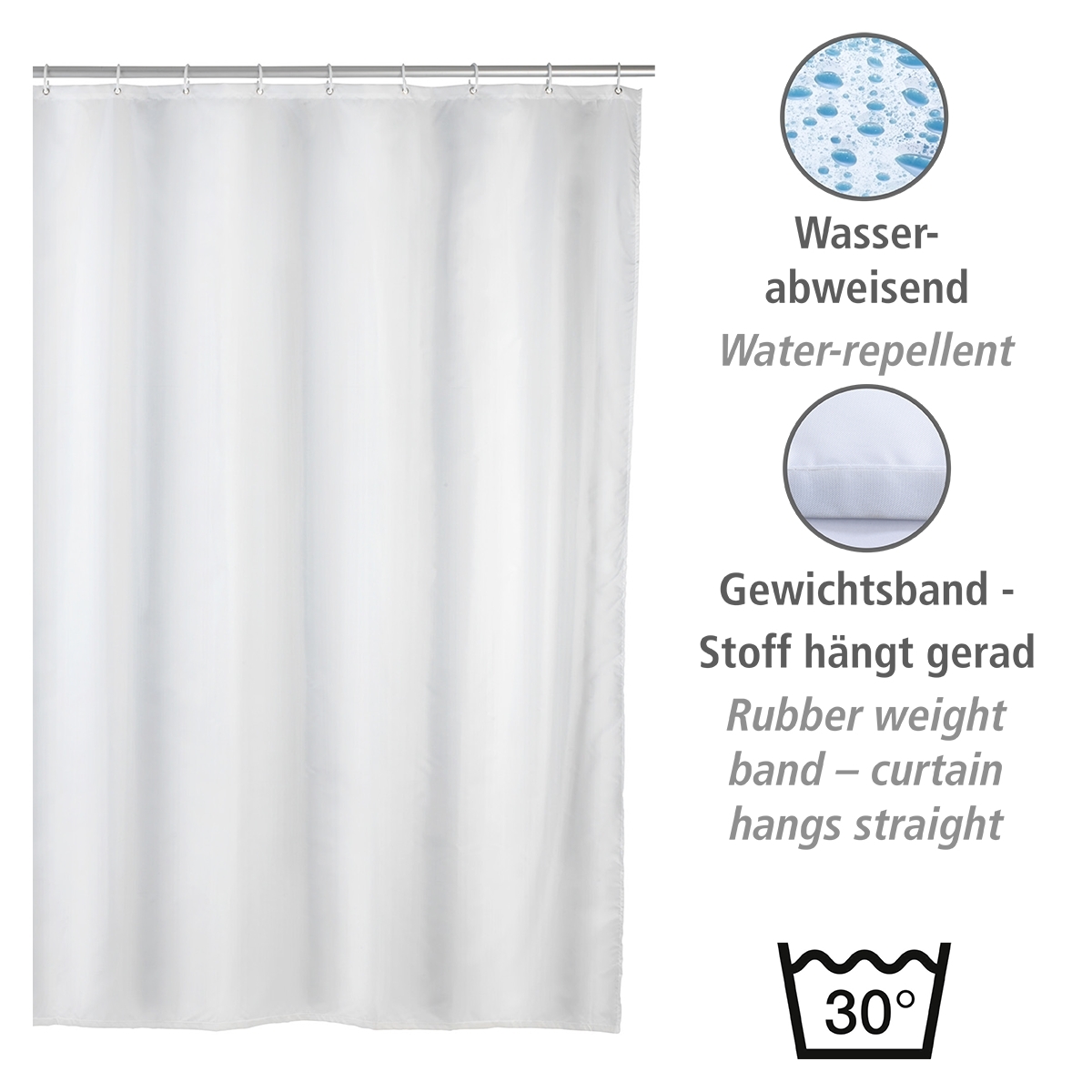 Wenko anti-schimmel douchegordijn 120x200cm polyester uni wit inclusief ringen